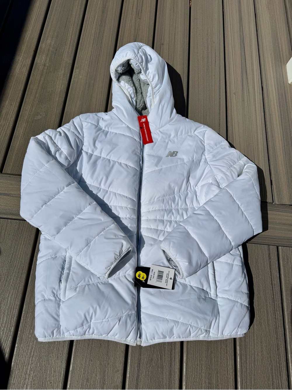 New Balance Women’s White Hooded Puffer Jacket